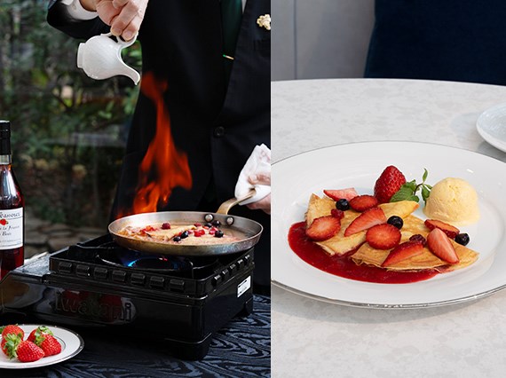 いちご　クレープシュゼット　フランベ　五感で楽しむ美食の世界　フレンチ　ホテル　大阪